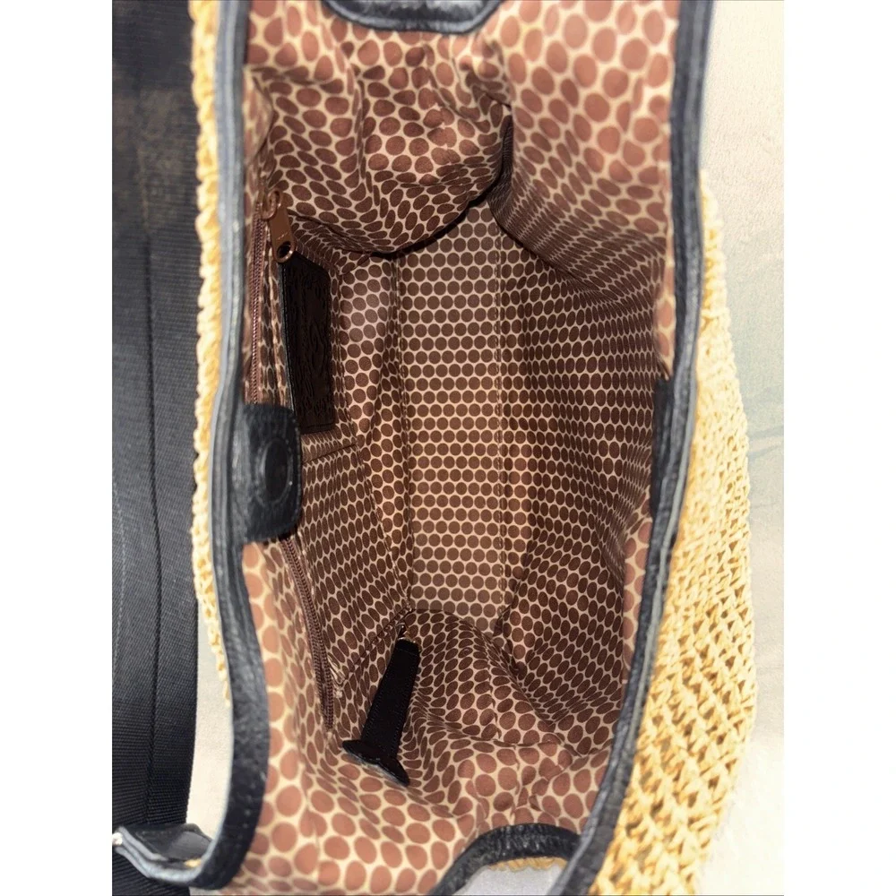 Brighton‎ Large Woven Straw Hobo Crossbody Zip Leather Trim Front Pockets EUC